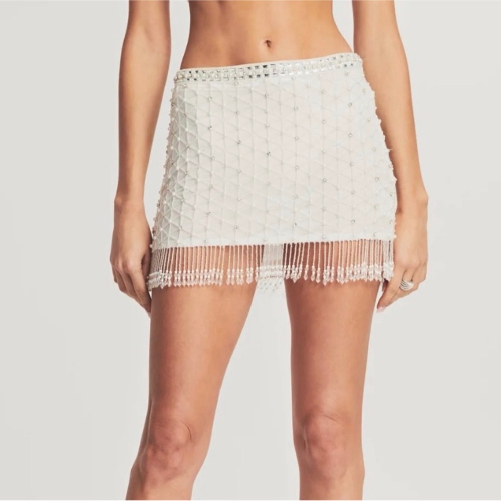 Retrofete - Lani White Beaded Mini Skirt